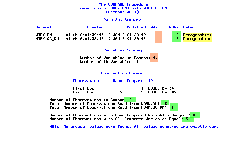 Screenshot of a clean compare