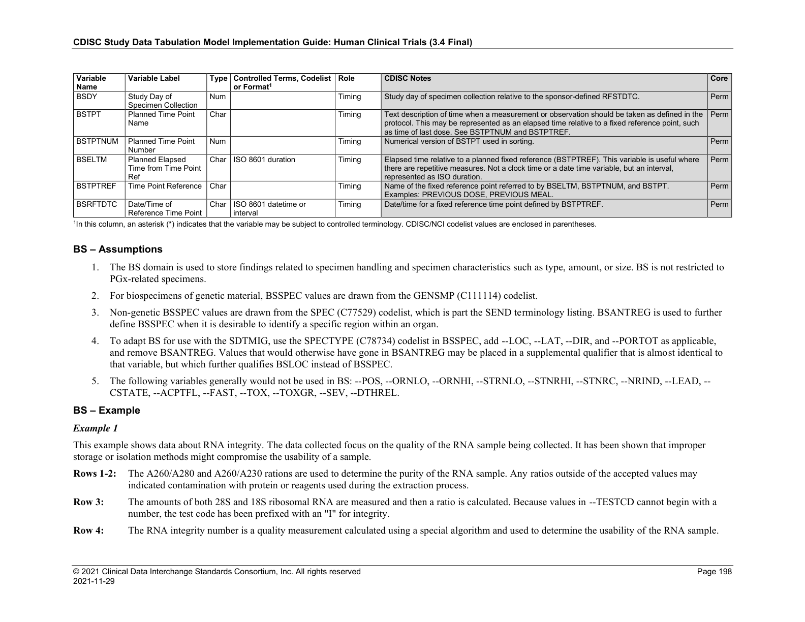 SDTMIG v3.4 page 198 BS assumptions and example notes